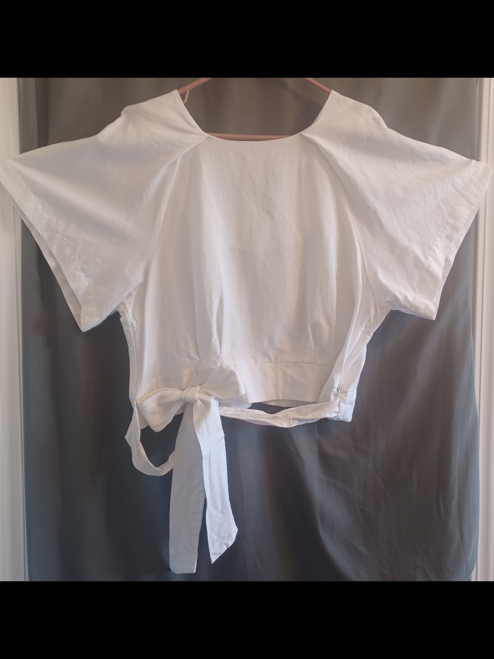 Juniors Linen Blend White Tie-Waist Short Dolman Sleeve Blouse Vacation